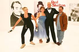 John o'hurley & Forbes riley co-host infomercial for comic Red Skelton on set